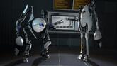 Роботы Атлас и Пи-Бади из Portal 2 играют в игру камень-ножницы-бумага